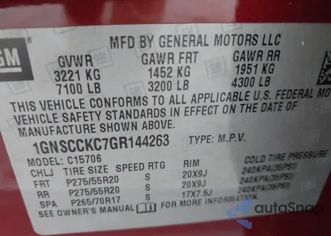 2016 Chevrolet Tahoe Ltz z USA, uszkodzony, nr VIN 1GNSCCKC7GR144263